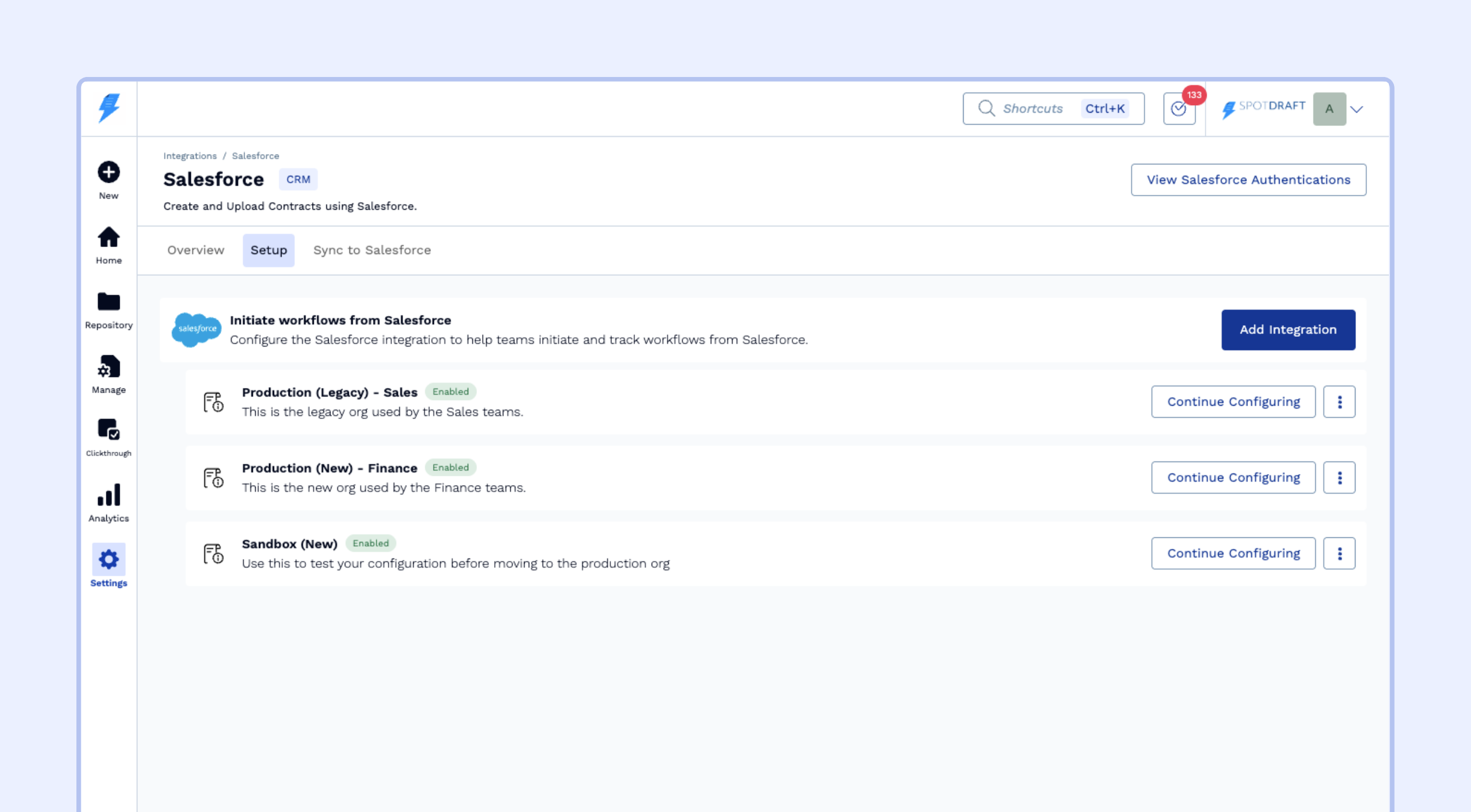 Multi-org contract creation